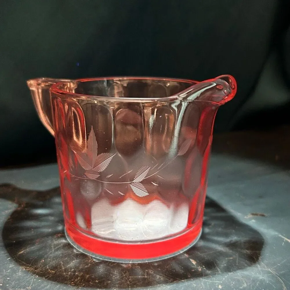 Vintage Hex Optic Pink Glass Creamer Jeannette